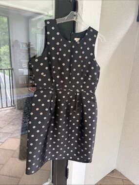 J.Crew  Sleeveless dress in Black with Metallic Silver Polka Dots in Size 10